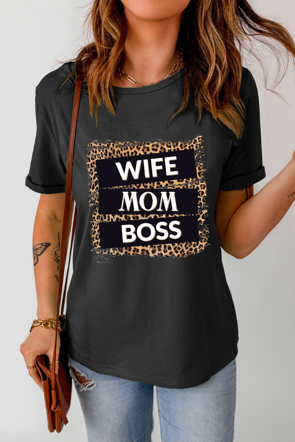 WIFE MOM BOSS Leopard Graphic Tee - BloomBliss.com
