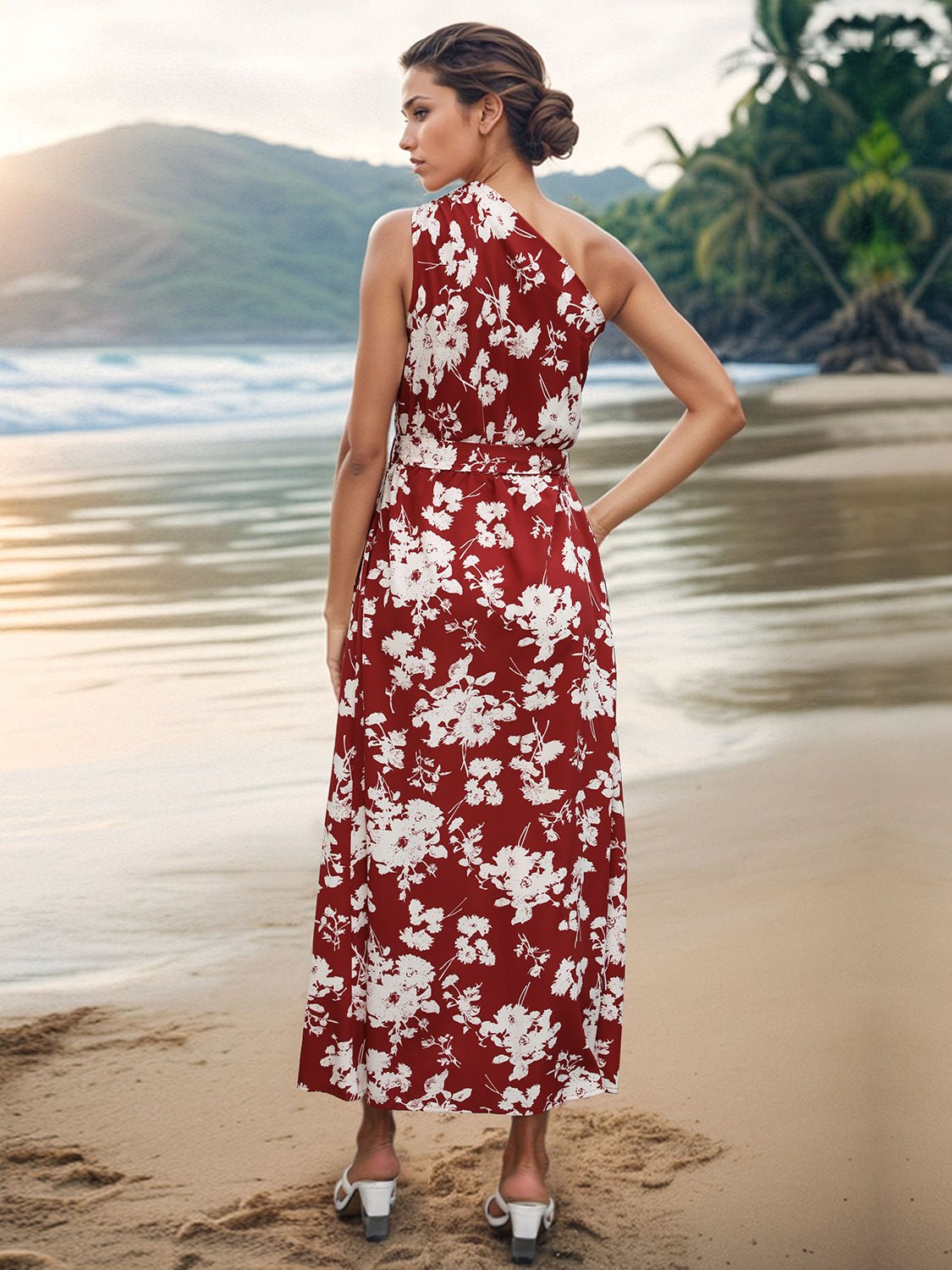 Printed Single Shoulder Sleeveless Dress - BloomBliss.com