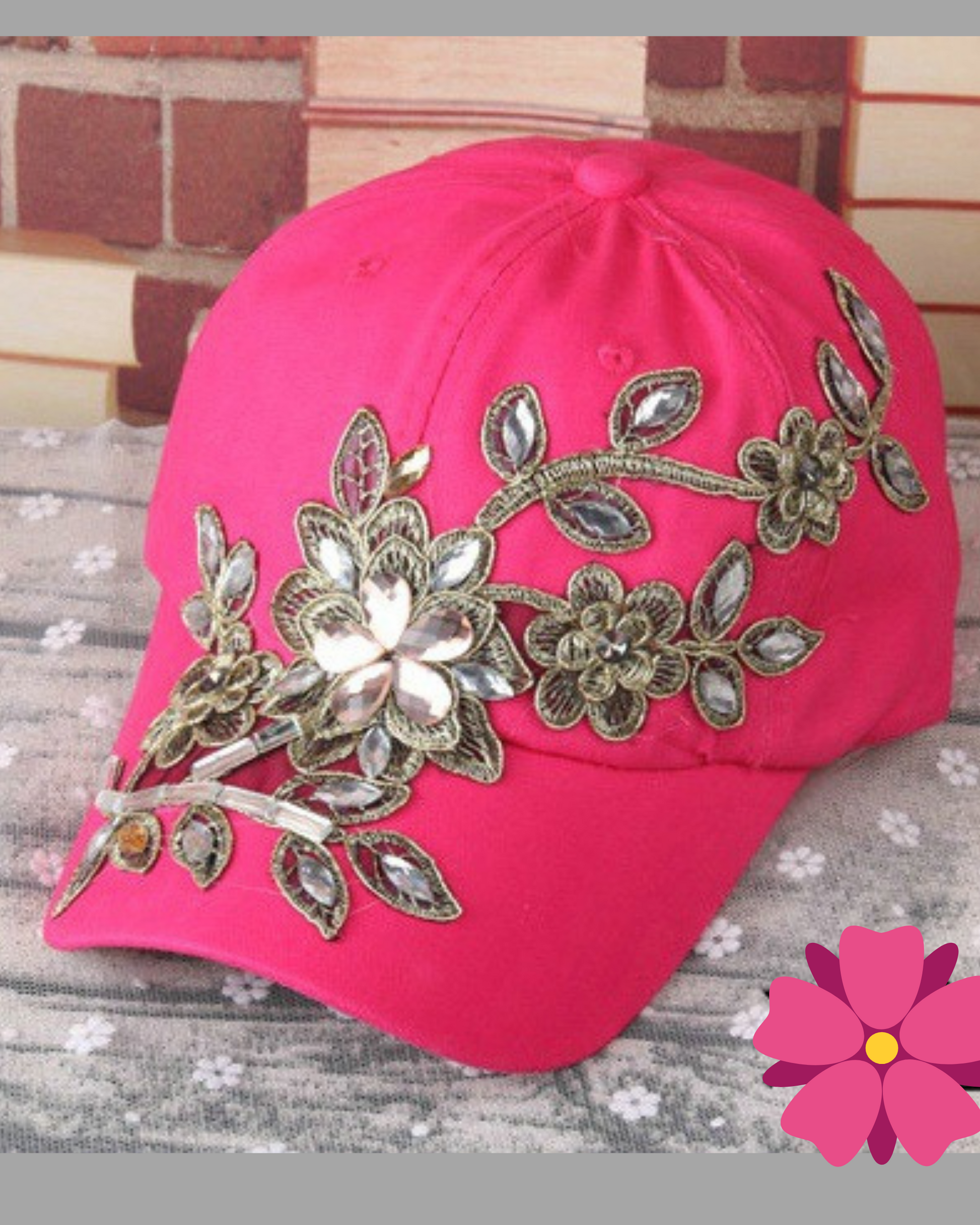 Embroidered Floral Studded Baseball Cap - BloomBliss.com