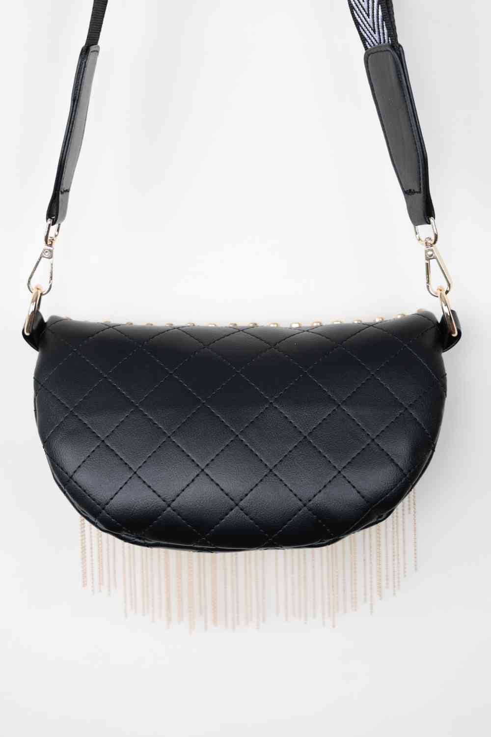 Adored PU Leather Studded Sling Bag with Fringes - BloomBliss.com