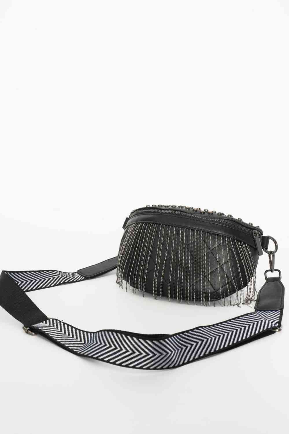 Adored PU Leather Studded Sling Bag with Fringes - BloomBliss.com