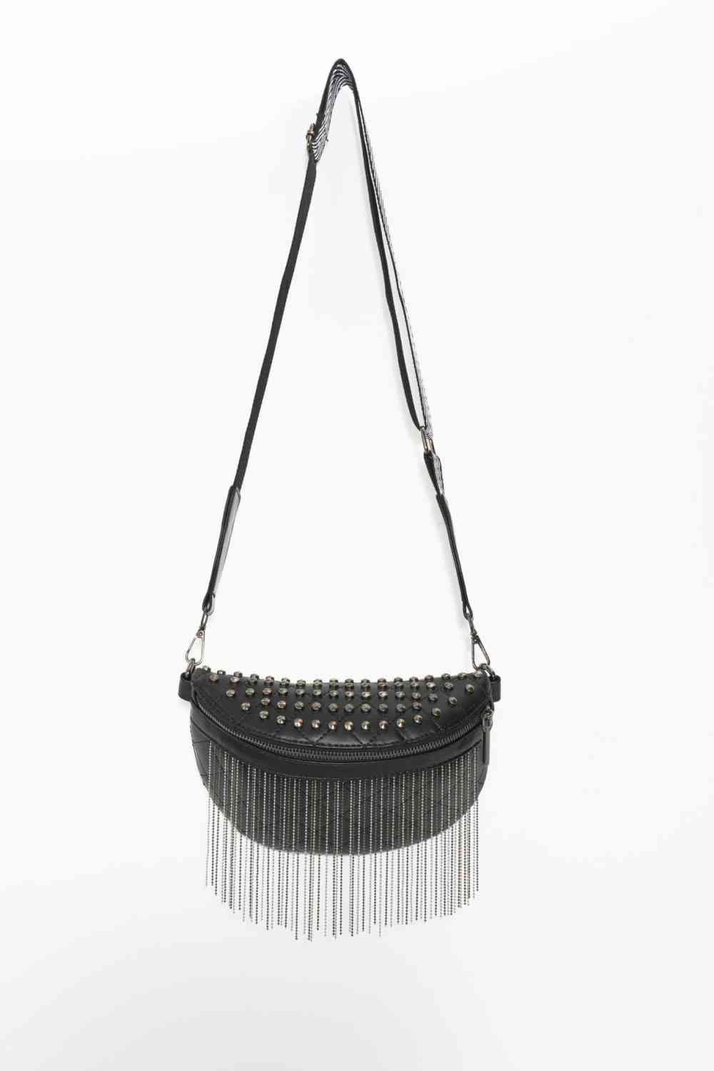 Adored PU Leather Studded Sling Bag with Fringes - BloomBliss.com