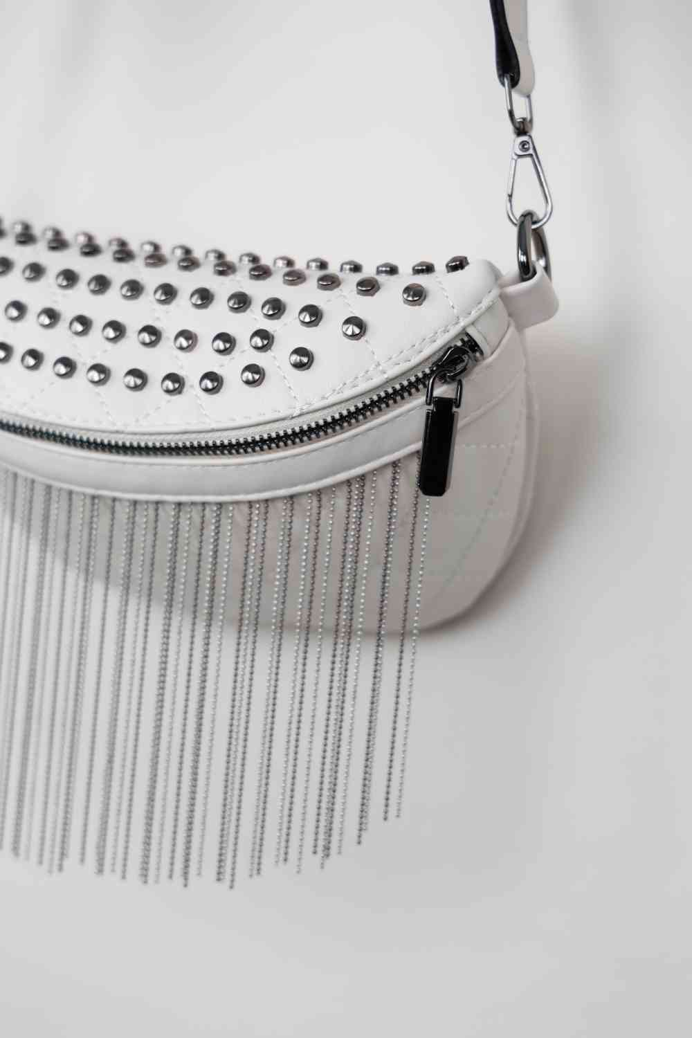 Adored PU Leather Studded Sling Bag with Fringes - BloomBliss.com