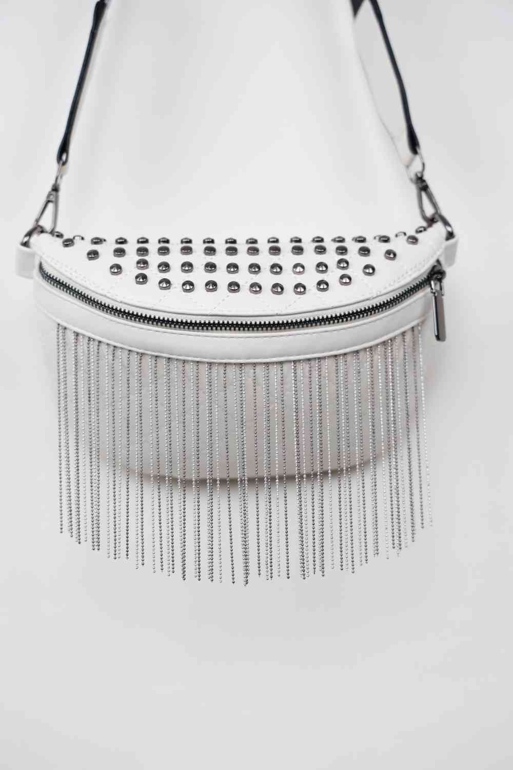 Adored PU Leather Studded Sling Bag with Fringes - BloomBliss.com