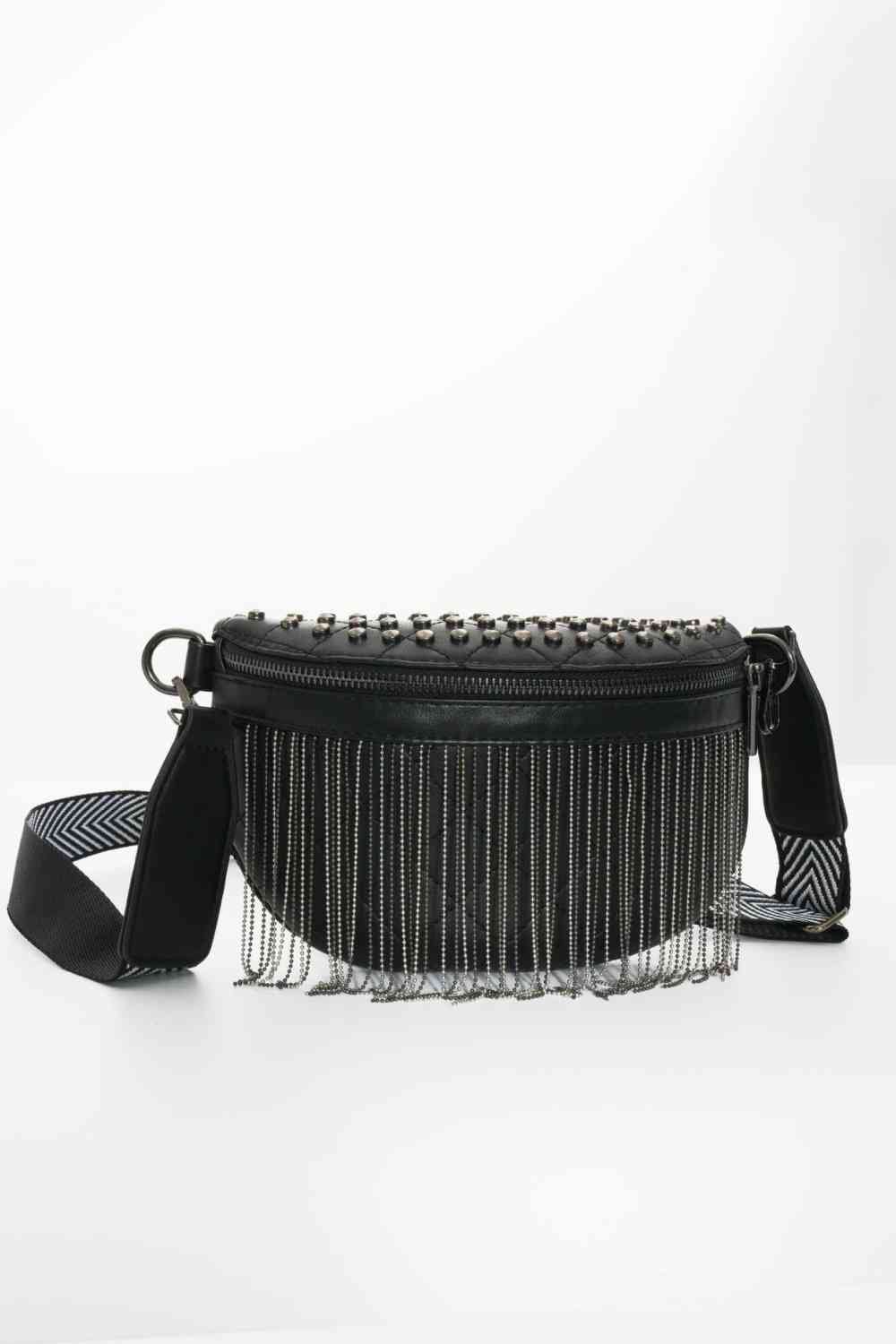 Adored PU Leather Studded Sling Bag with Fringes - BloomBliss.com