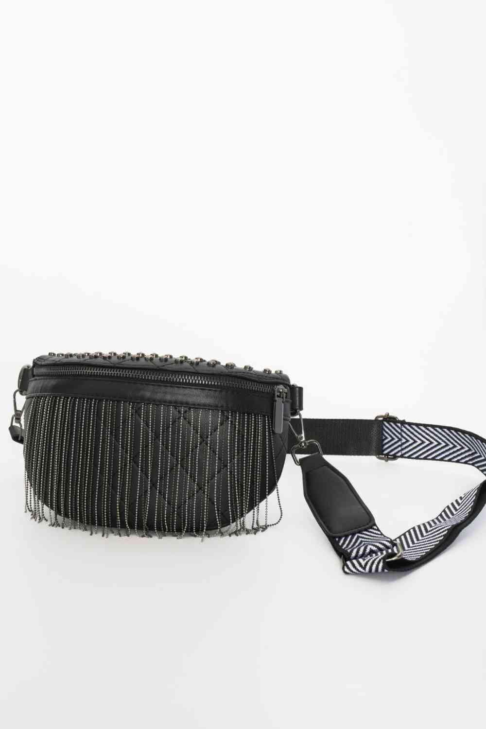 Adored PU Leather Studded Sling Bag with Fringes - BloomBliss.com