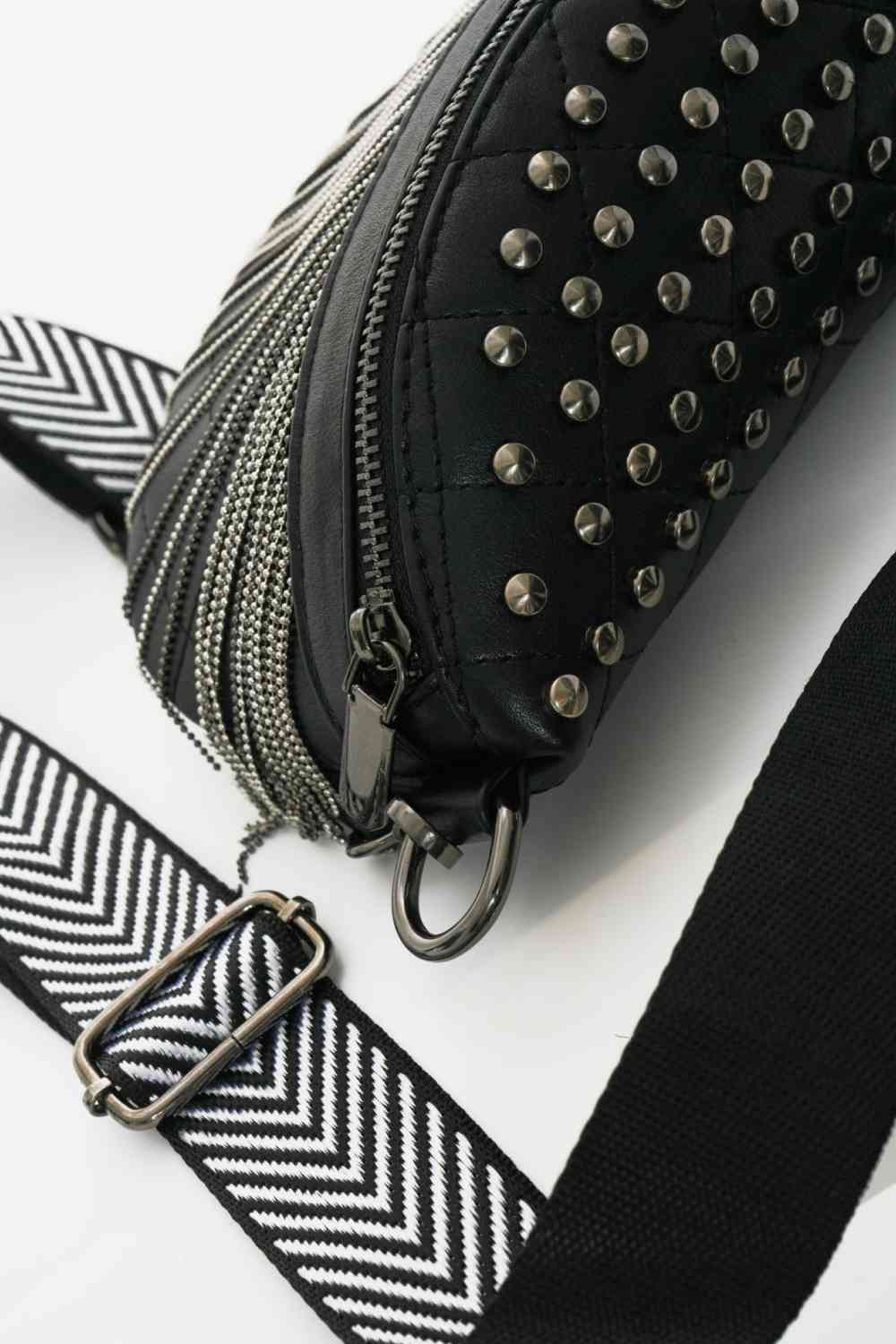 Adored PU Leather Studded Sling Bag with Fringes - BloomBliss.com