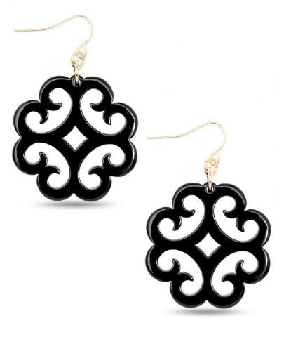 Black Resin Circular Wave Pattern Drop Earring Jewelry - BloomBliss.com