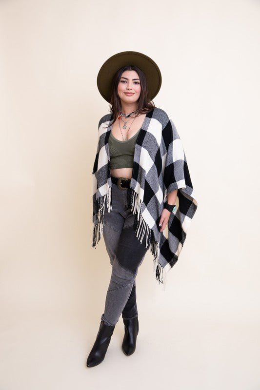 Buffalo Check Tassel Poncho - BloomBliss.com