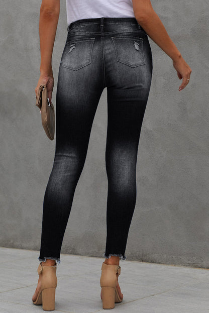 Button Fly Hem Detail Ankle-Length Skinny Jeans - BloomBliss.com