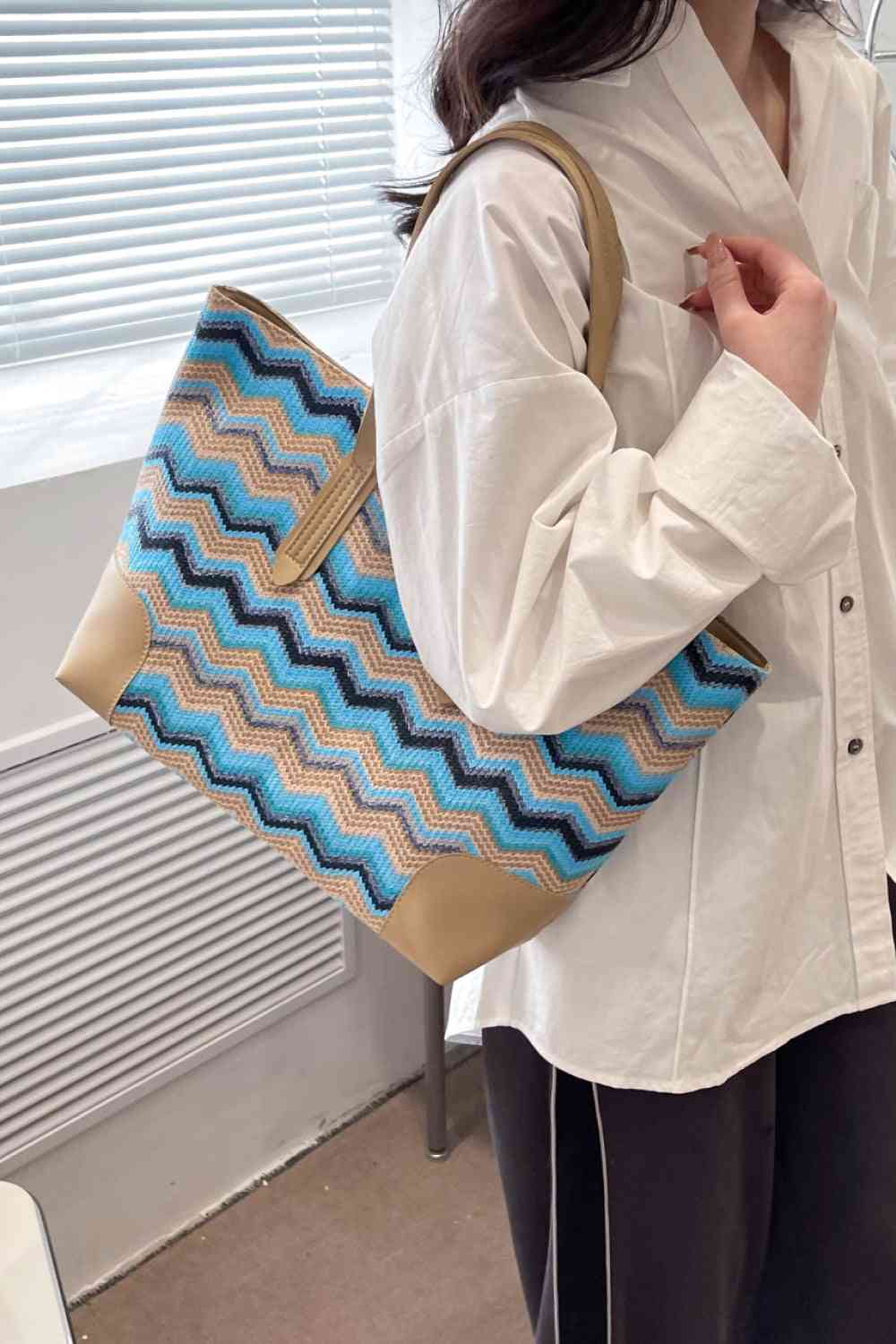 Chevron Straw Tote Bag - BloomBliss.com