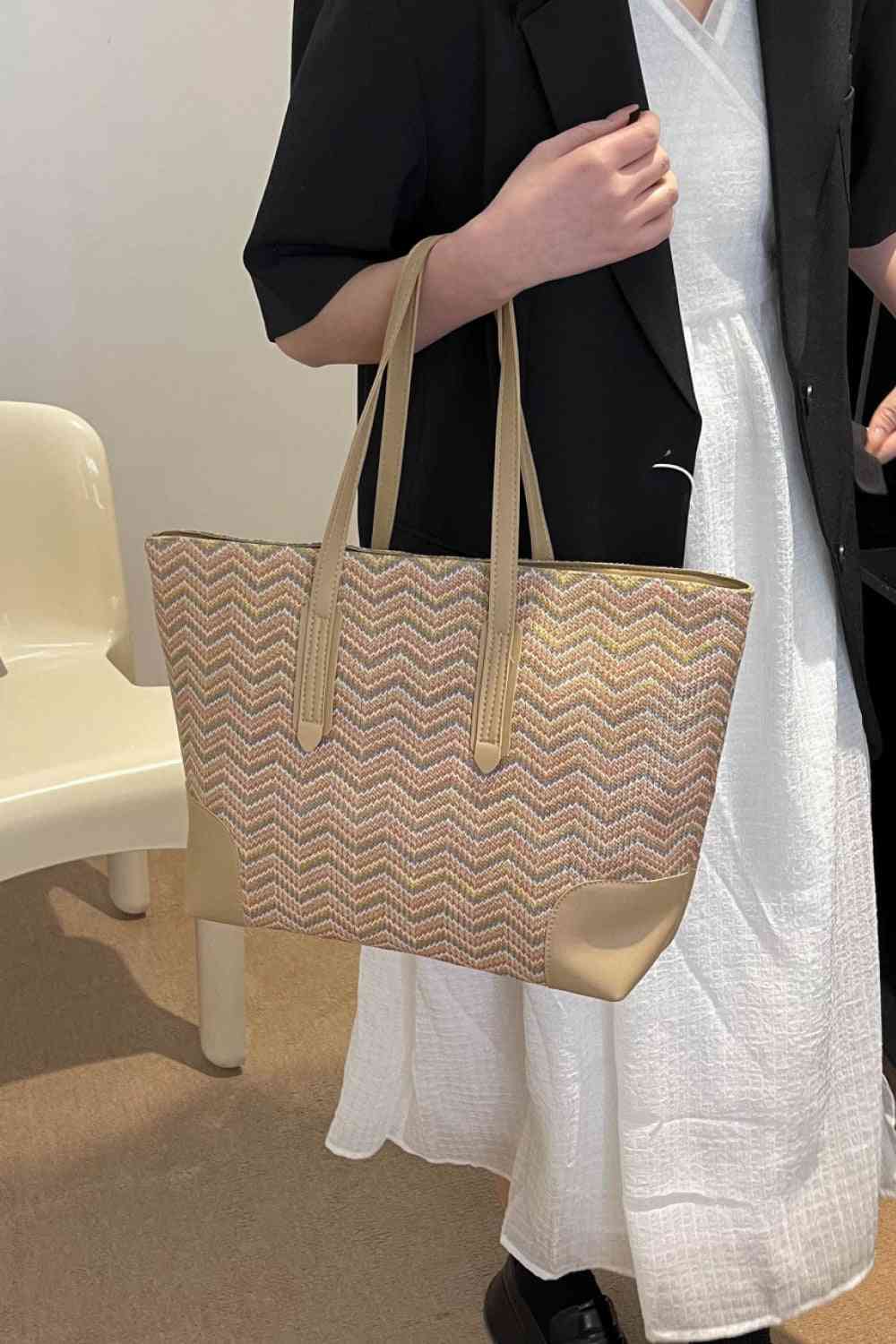 Chevron Straw Tote Bag - BloomBliss.com