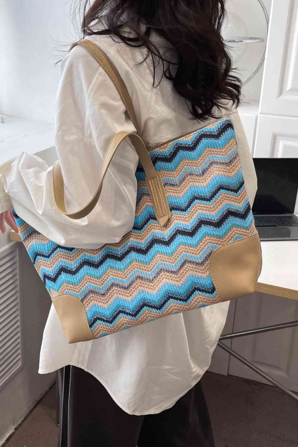 Chevron Straw Tote Bag - BloomBliss.com