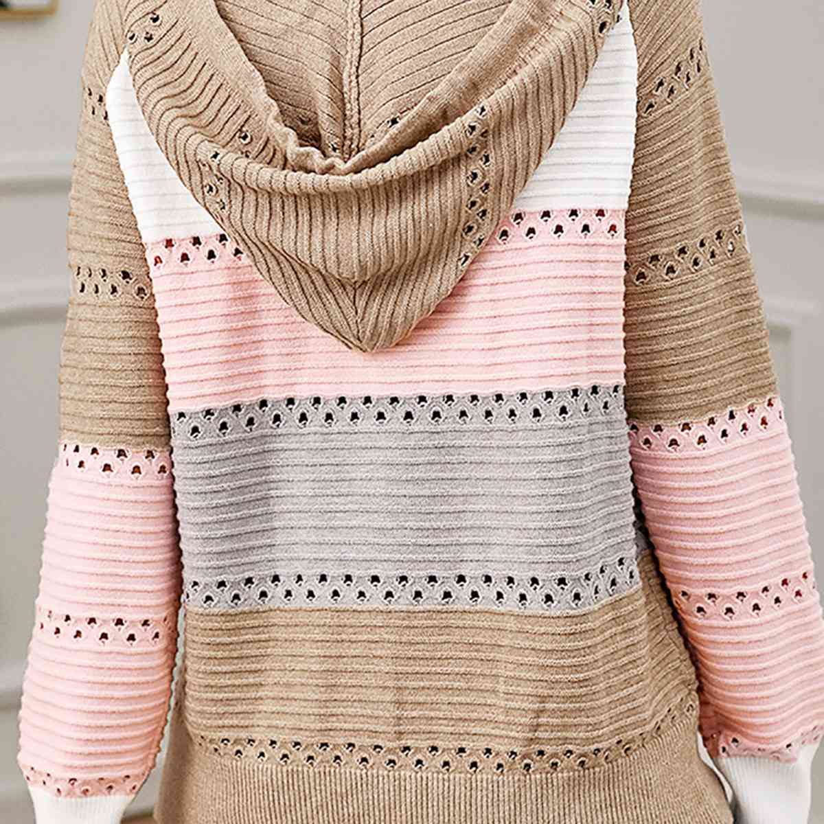 Color Block Drawstring Hooded Sweater - BloomBliss.com