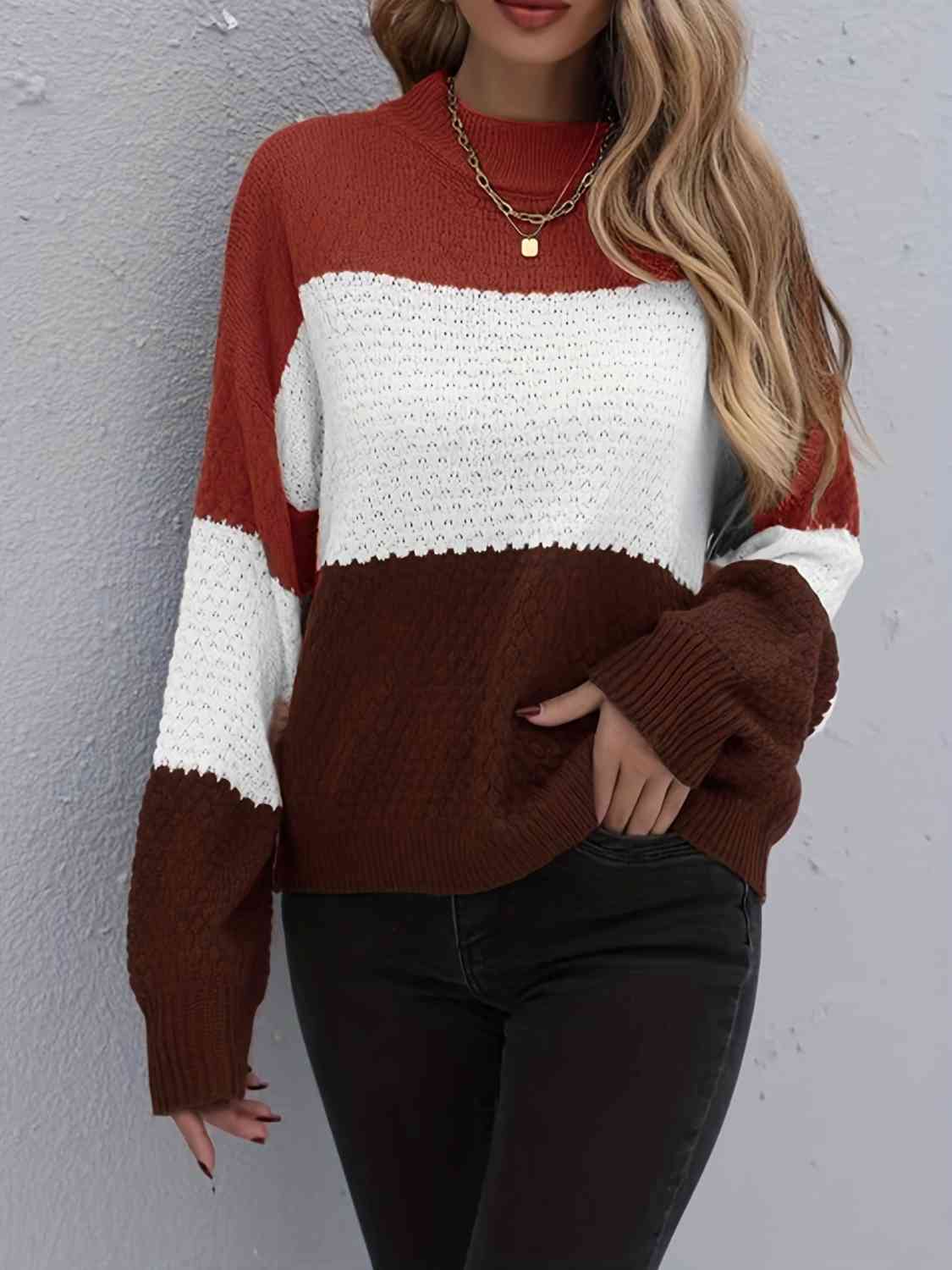 Color Block Dropped Shoulder Sweater - BloomBliss.com