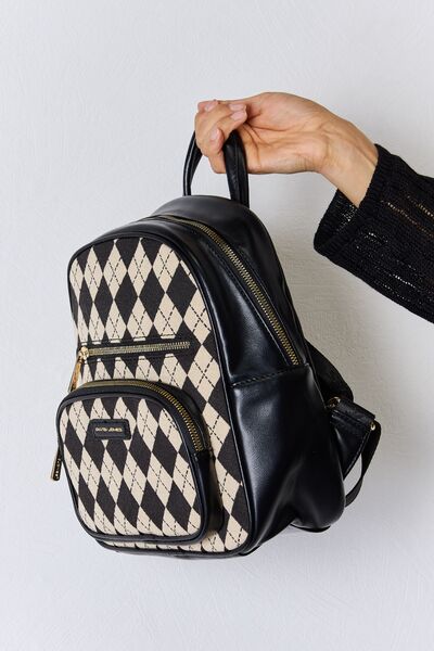 David Jones Argyle Pattern PU Leather Backpack - BloomBliss.com