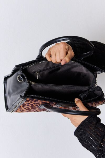 David Jones Leopard Contrast Rivet Handbag - BloomBliss.com
