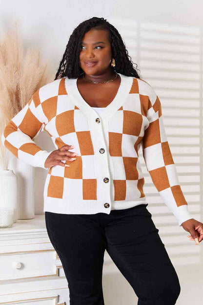 Double Take Button-Up V-Neck Dropped Shoulder Cardigan - BloomBliss.com