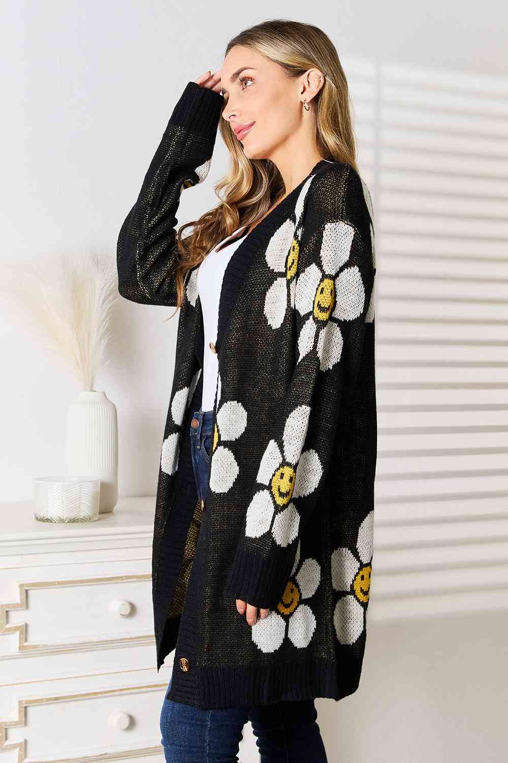 Double Take Floral Button Down Longline Cardigan - BloomBliss.com