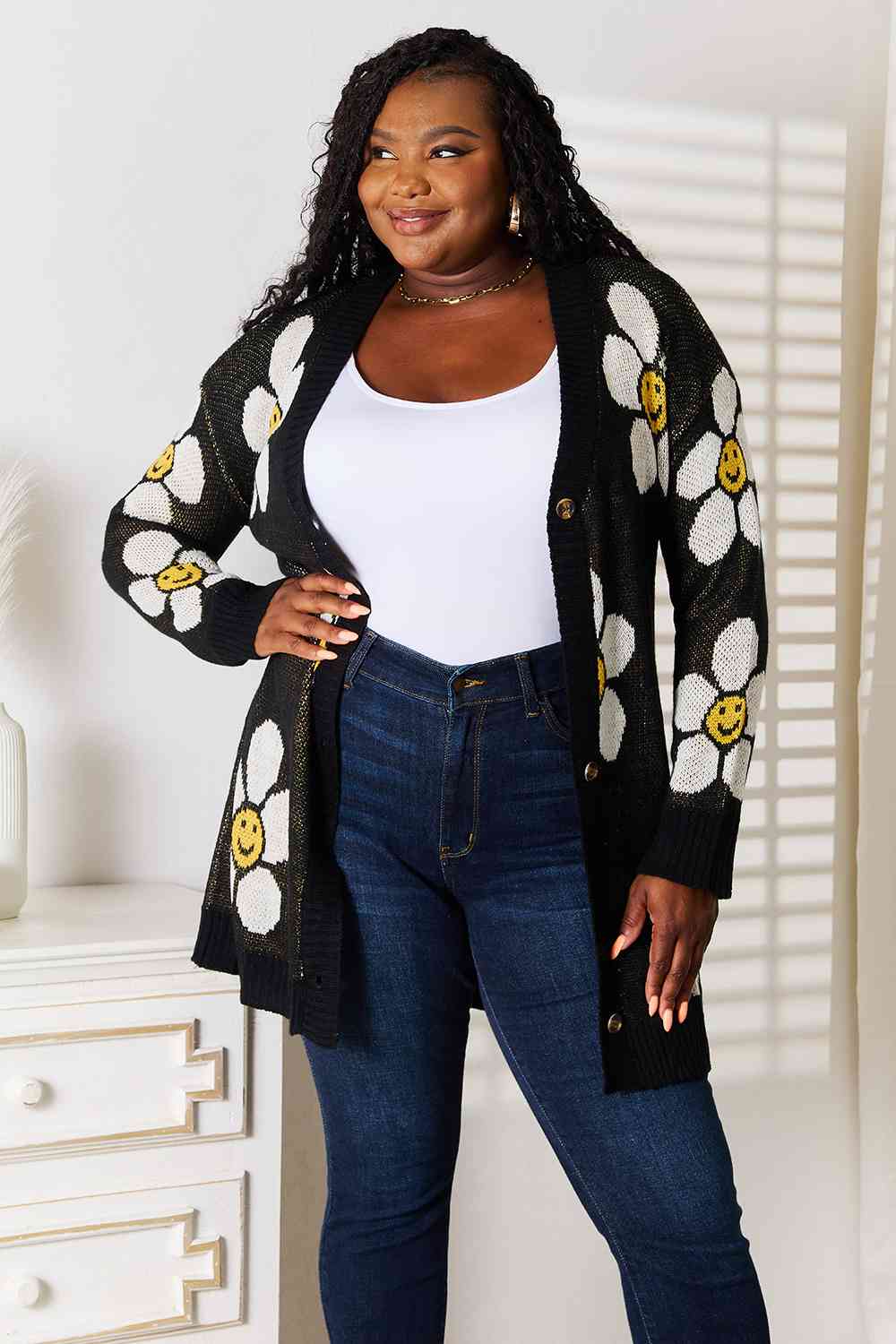 Double Take Floral Button Down Longline Cardigan - BloomBliss.com