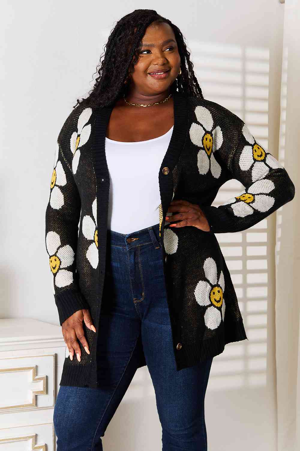 Double Take Floral Button Down Longline Cardigan - BloomBliss.com