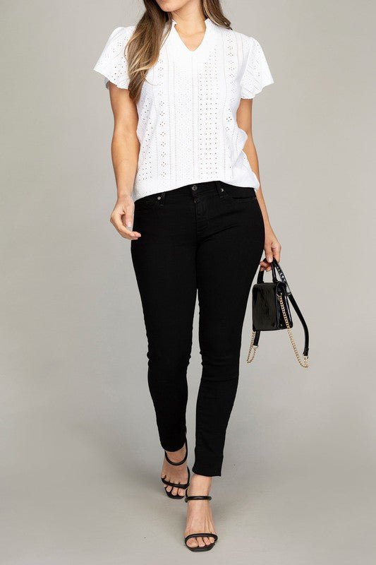 Embroidered eyelet blouse with ruffle - BloomBliss.com