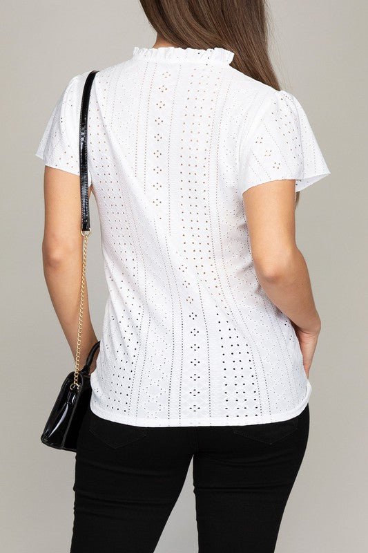 Embroidered eyelet blouse with ruffle - BloomBliss.com