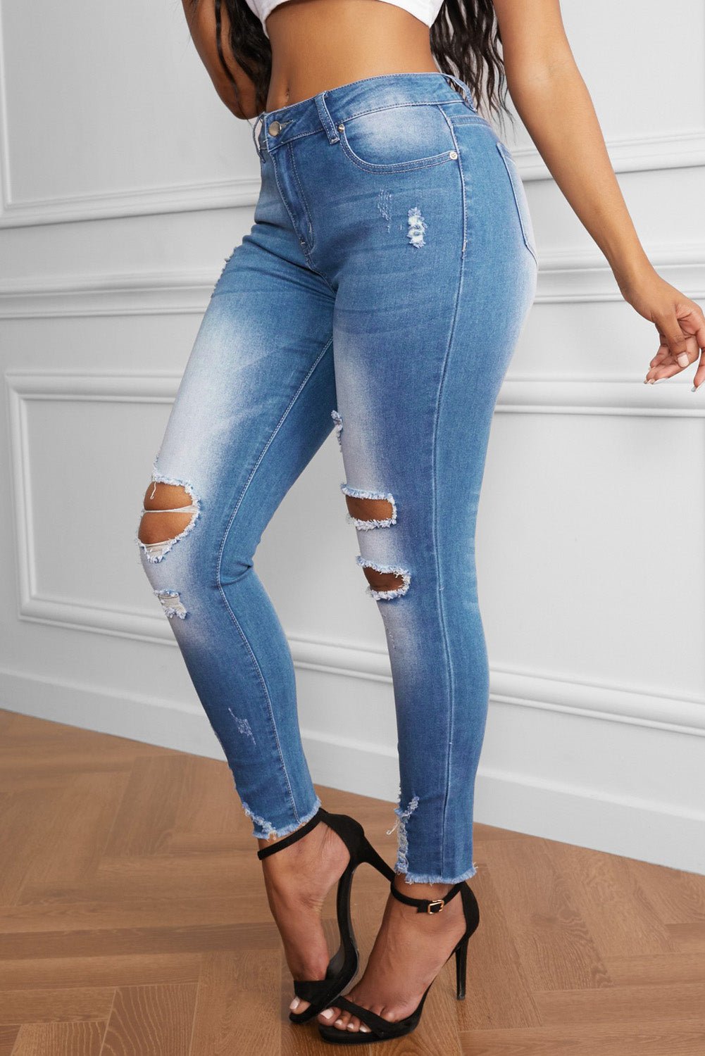 Faded Mid High Rise Jeans - BloomBliss.com