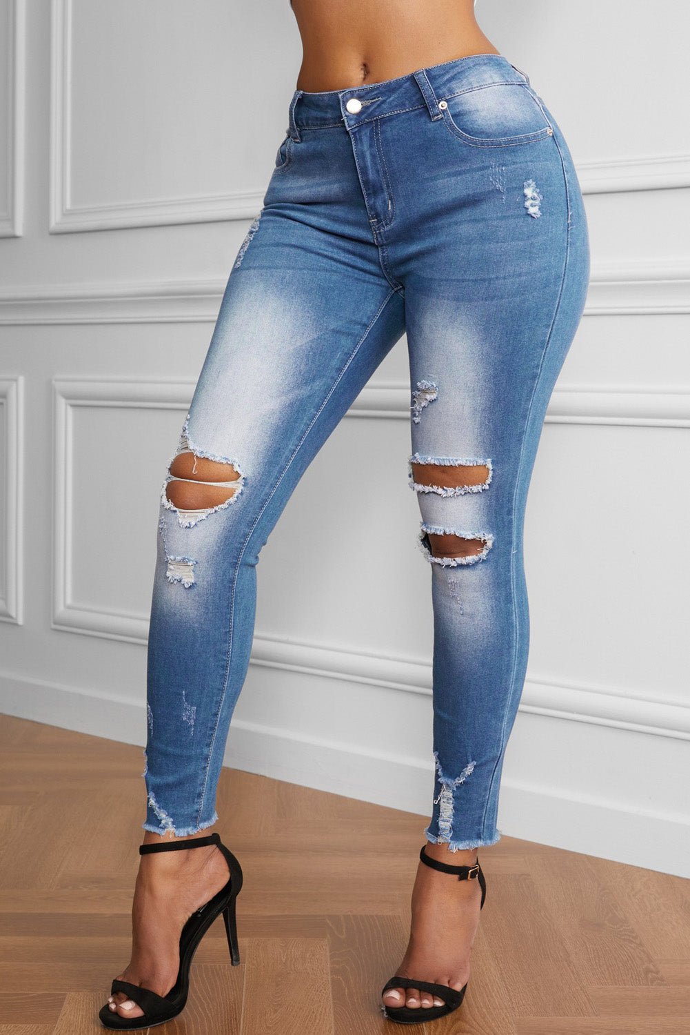 Faded Mid High Rise Jeans - BloomBliss.com