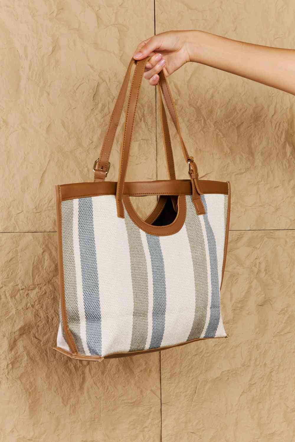 Fame Striped In The Sun Faux Leather Trim Tote Bag - BloomBliss.com