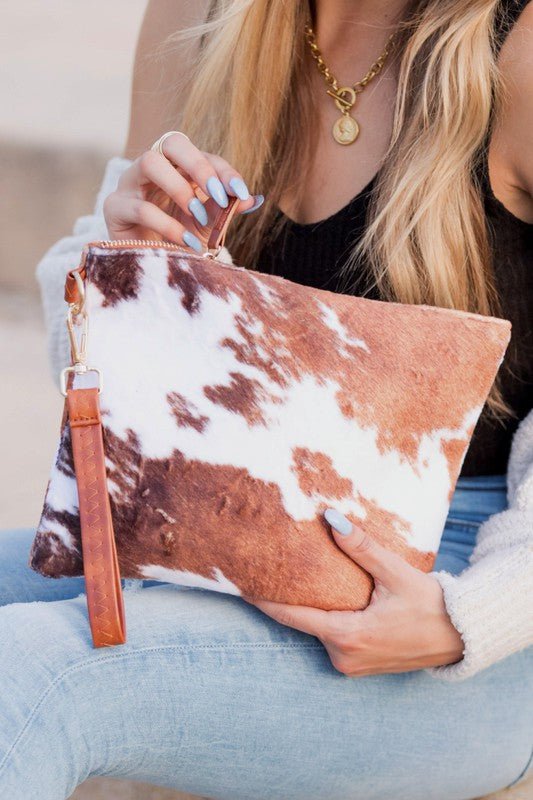 Faux Fur Cow Animal Print Clutch - BloomBliss.com