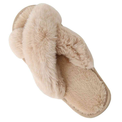 Faux Fur Crisscross Strap Slippers - BloomBliss.com