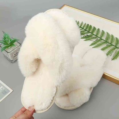 Faux Fur Crisscross Strap Slippers - BloomBliss.com