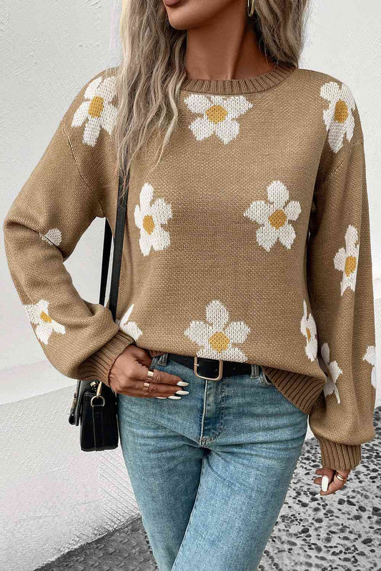 Floral Dropped Shoulder Sweater - BloomBliss.com