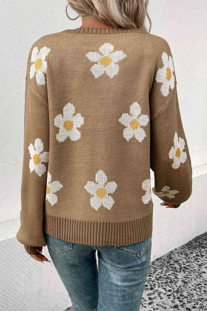 Floral Dropped Shoulder Sweater - BloomBliss.com