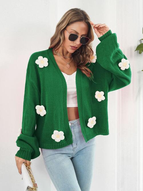 Floral Open Front Long Sleeve Cardigan - BloomBliss.com