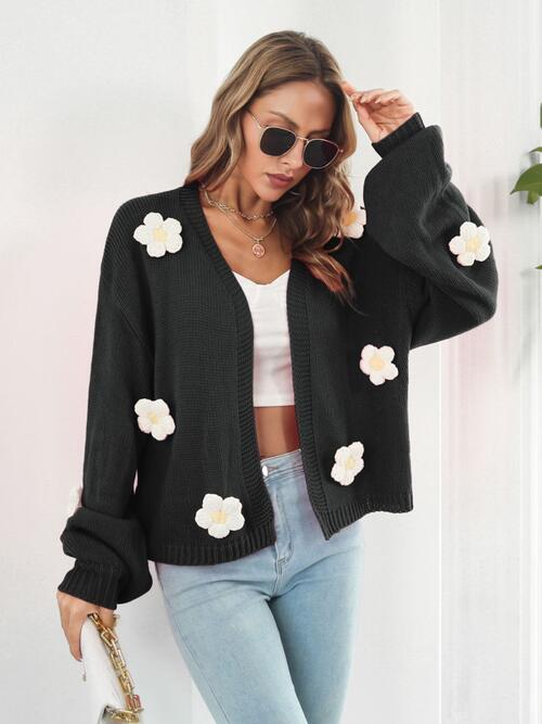 Floral Open Front Long Sleeve Cardigan - BloomBliss.com