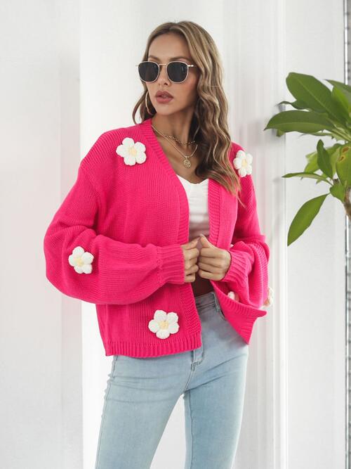 Floral Open Front Long Sleeve Cardigan - BloomBliss.com