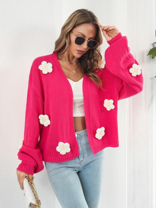 Floral Open Front Long Sleeve Cardigan - BloomBliss.com