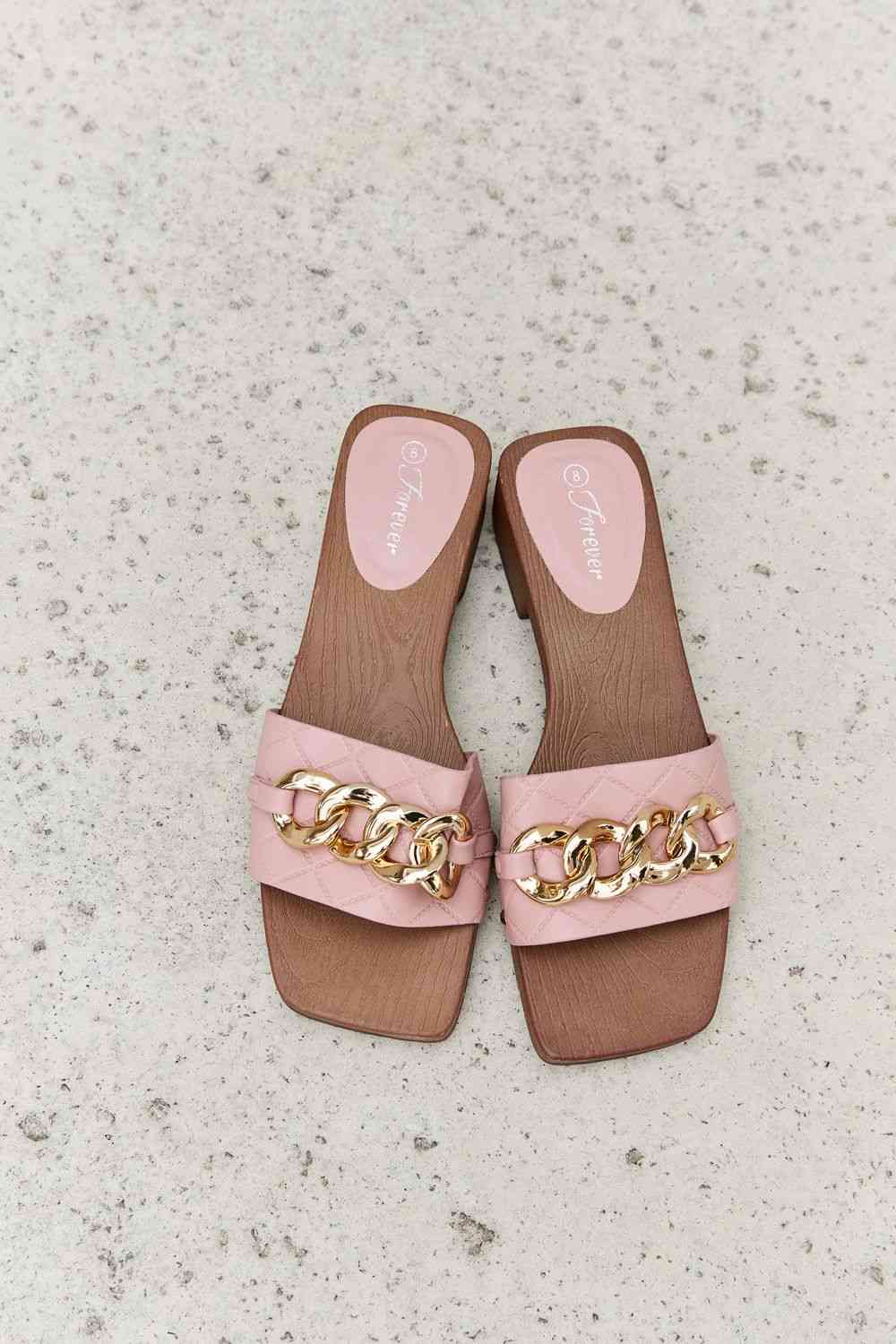 Forever Link Square Toe Chain Detail Clog Sandal in Blush - BloomBliss.com