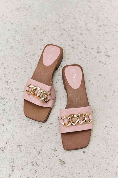 Forever Link Square Toe Chain Detail Clog Sandal in Blush - BloomBliss.com
