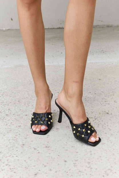 Forever Link Square Toe Quilted Mule Heels in Black - BloomBliss.com