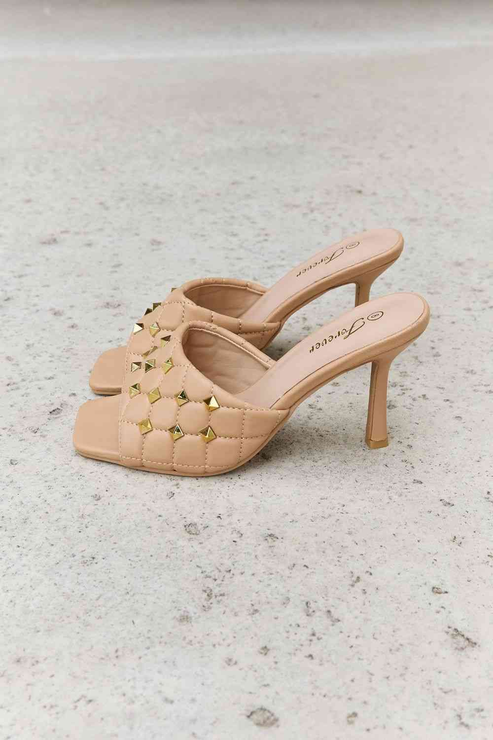 Forever Link Square Toe Quilted Mule Heels in Nude - BloomBliss.com