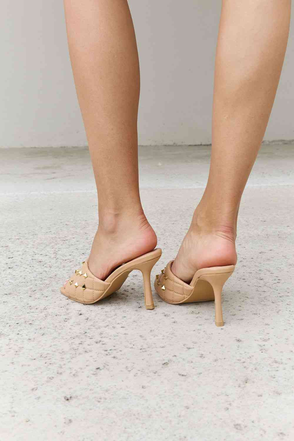 Forever Link Square Toe Quilted Mule Heels in Nude - BloomBliss.com