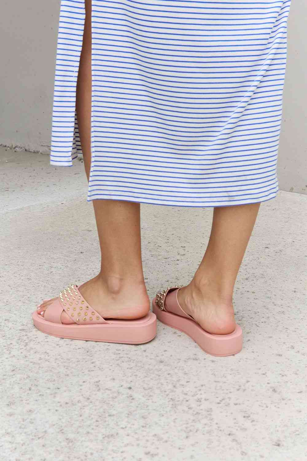Forever Link Studded Cross Strap Sandals in Blush - BloomBliss.com