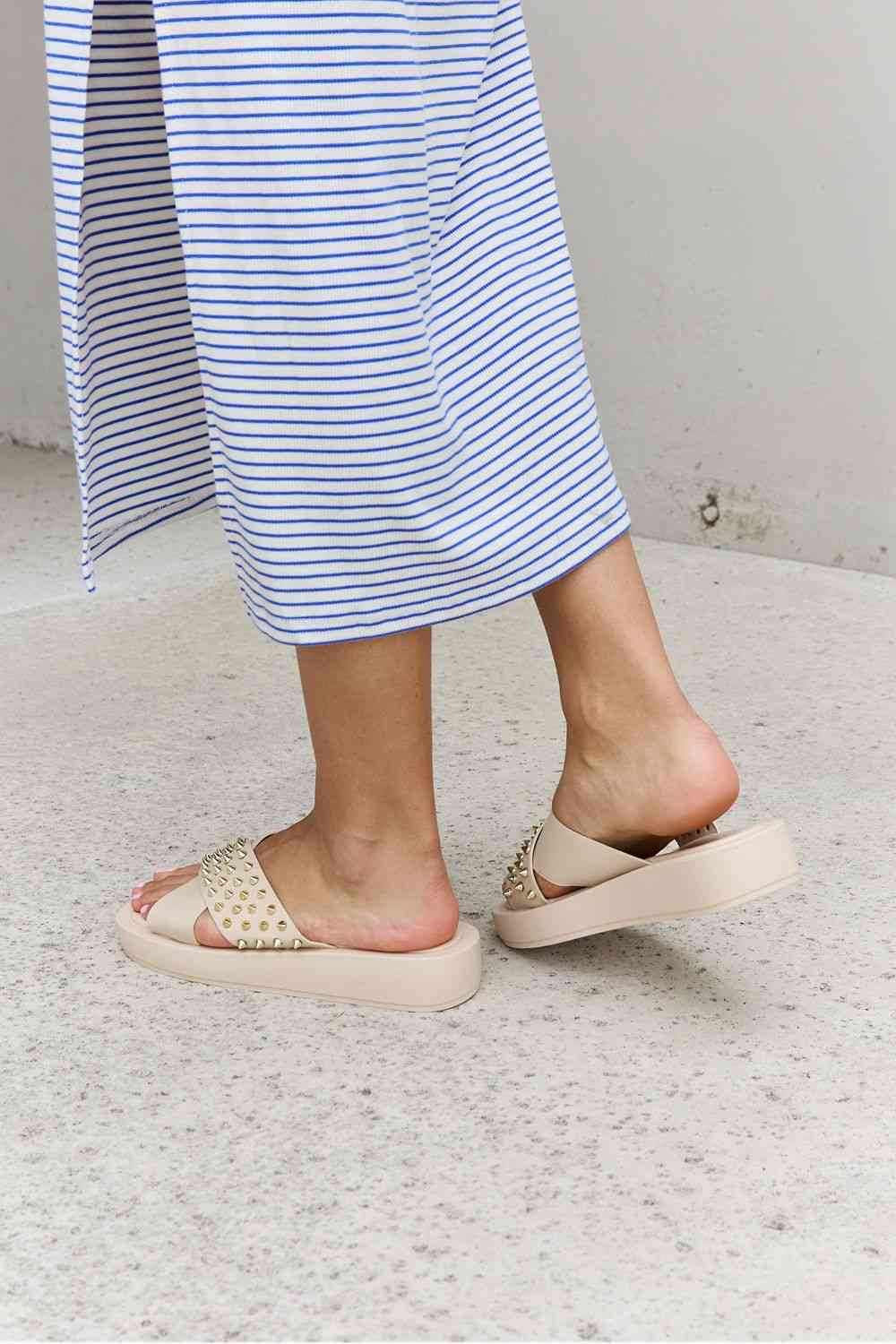 Forever Link Studded Cross Strap Sandals in Cream - BloomBliss.com