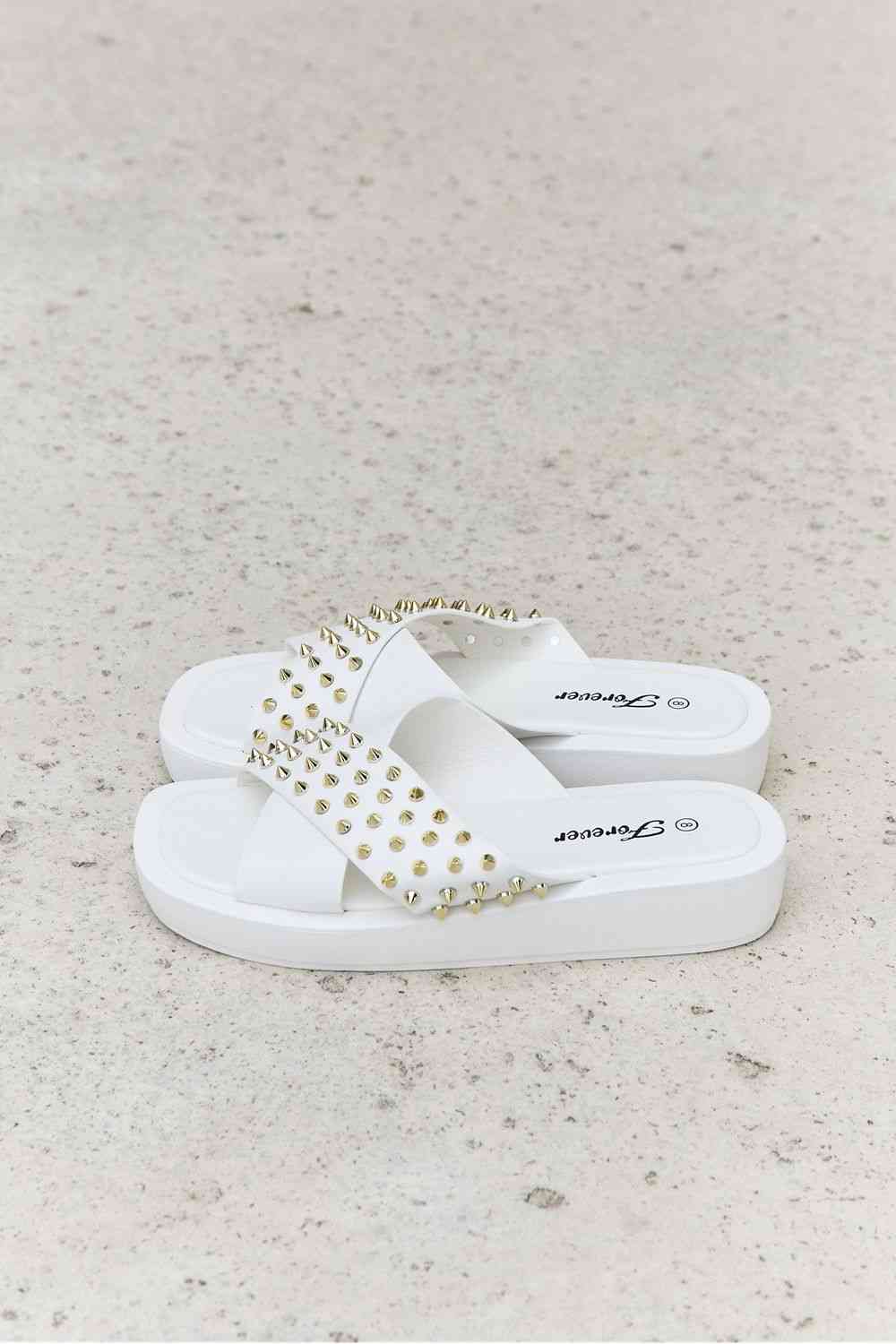 Forever Link Studded Cross Strap Sandals in White - BloomBliss.com