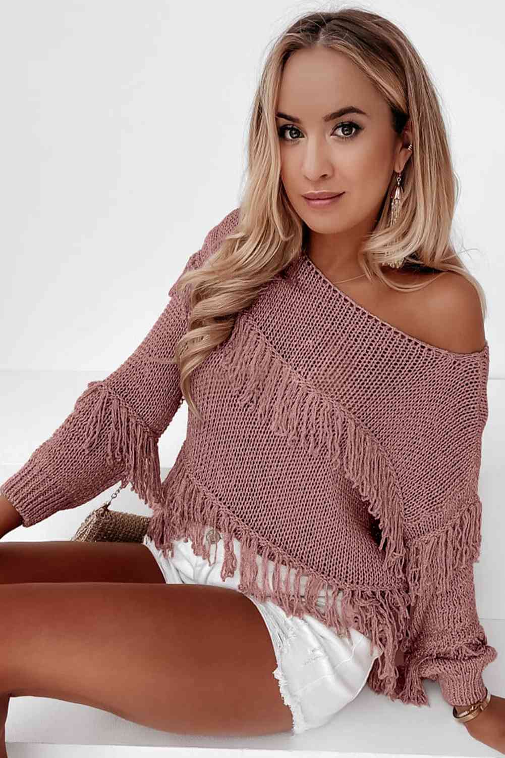 Fringe Detail Long Sleeve Sweater - BloomBliss.com