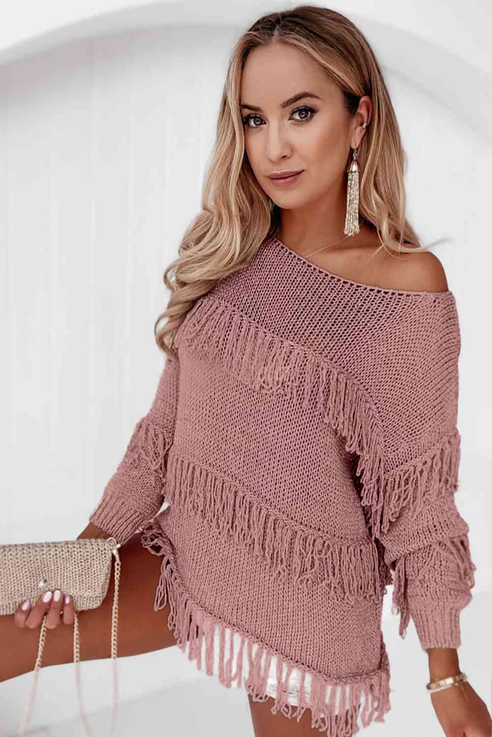 Fringe Detail Long Sleeve Sweater - BloomBliss.com