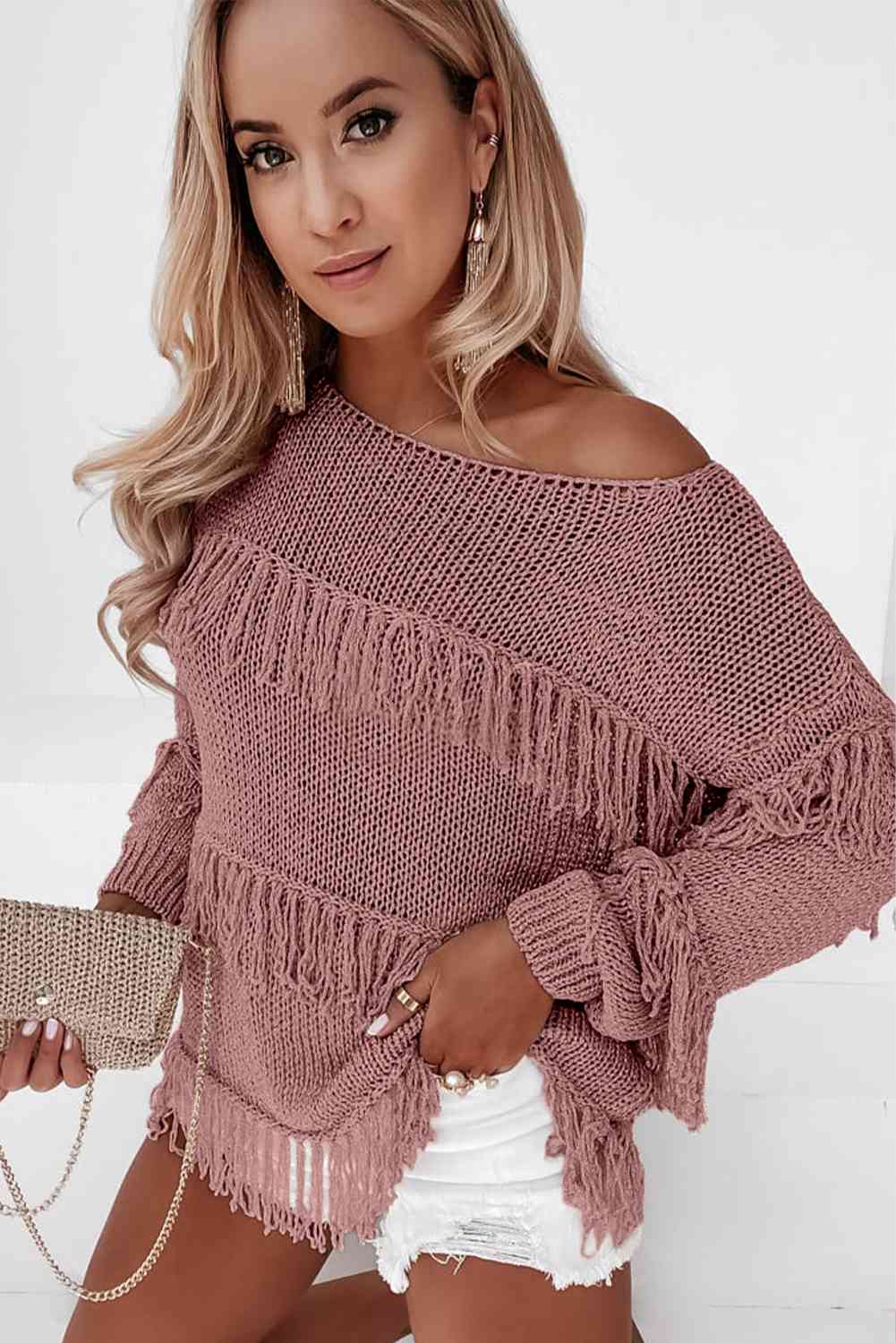 Fringe Detail Long Sleeve Sweater - BloomBliss.com